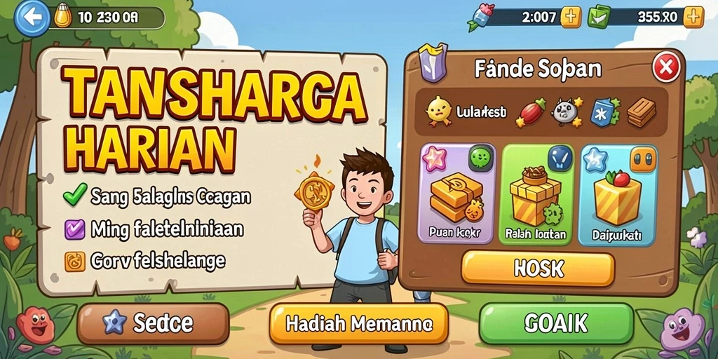 Tangkapan layar menampilkan petualangan karakter utama di hutan.